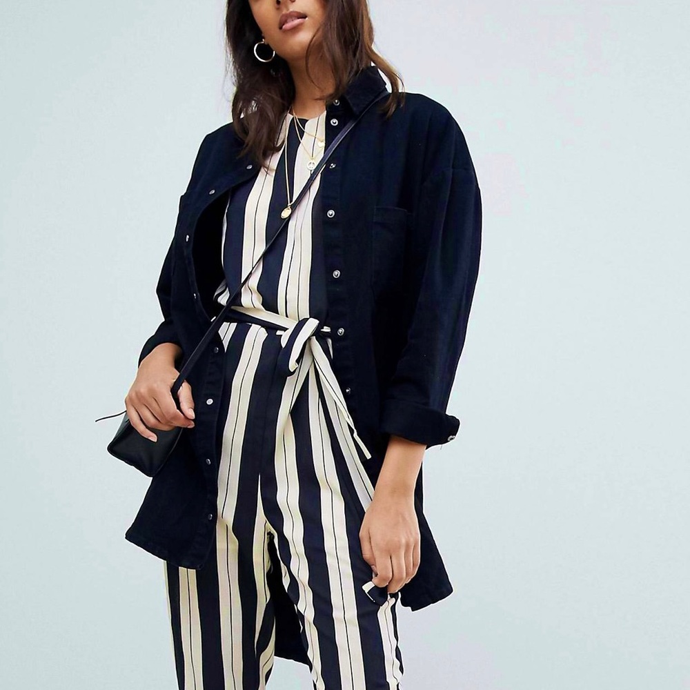 EnFocus Studio Striped Jumpsuit with Tie Waist